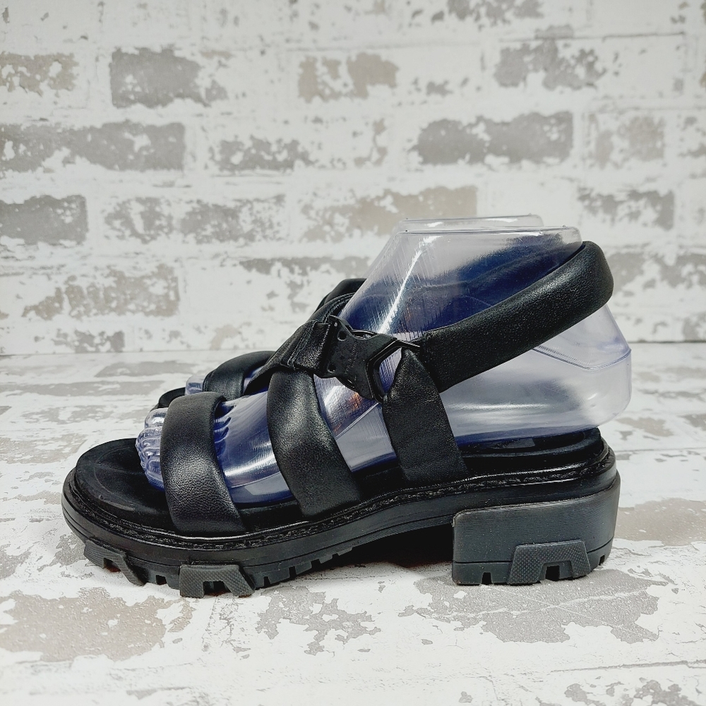 rag & bone Black Leather Lug-Sole Strappy Sandals